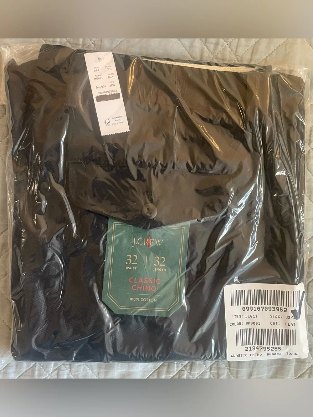 J. CREW Classic chino pant in Black Size 32/32 NWT $98 BE611